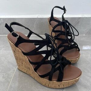 Women's Mossimo Supply Co. Cork Wedge Tie Up 5 Inch Heels Size 9